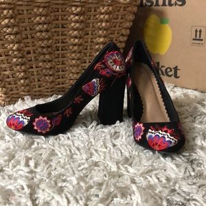 Restricted Floral Chunky Heels